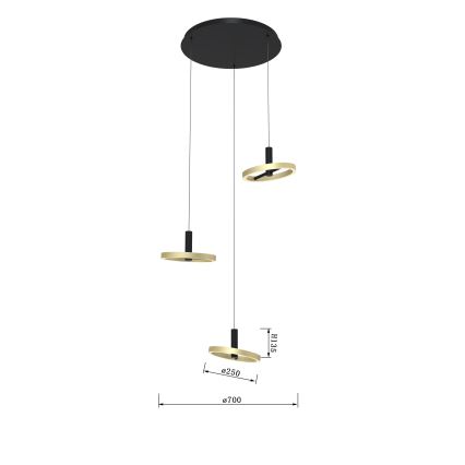 Wofi 5016-304 - Led Dimmable κρεμαστό φωτιστικό οροφής BREST LED/26W/230V μαύρο/χρυσαφί