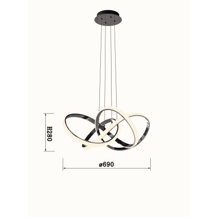 Wofi 6134-105L - Led Dimmable κρεμαστό φωτιστικό οροφής INDIGO LED/50W/230V μαύρο χρώμιο