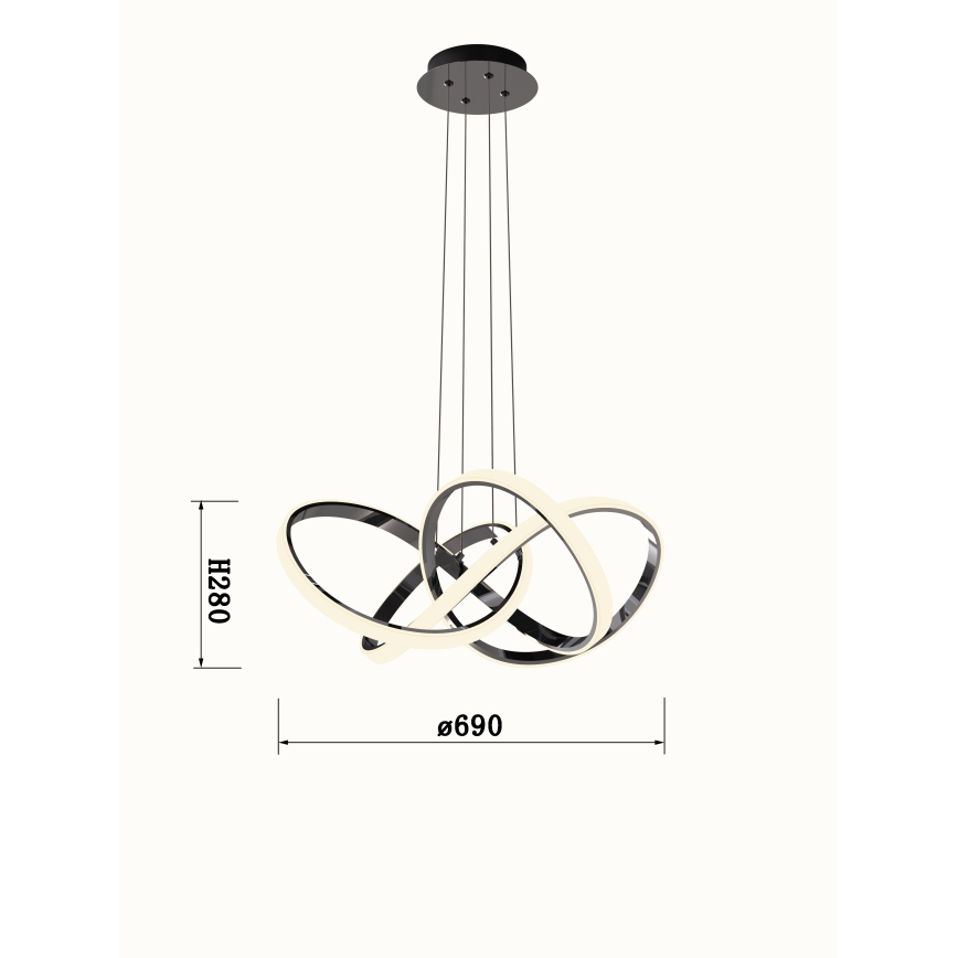 Wofi 6134-105L - Led Dimmable κρεμαστό φωτιστικό οροφής INDIGO LED/50W/230V μαύρο/γυαλιστερό χρώμιο