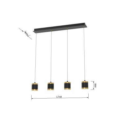 Wofi 7003-404 - Led Dimmable κρεμαστό φωτιστικό οροφής TOULOUSE LED/34W/230V μαύρο/χρυσαφί