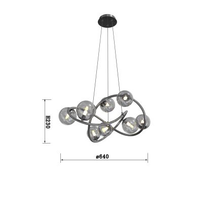 Wofi 7014-805 -  Κρεμαστό φωτιστικό οροφής LED NANCY 8xG9/3,5W/230V μαύρο/γυαλιστερό χρώμιο