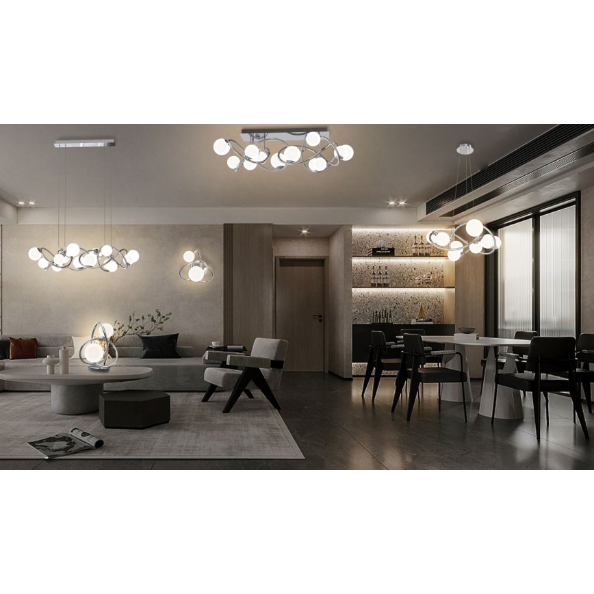 Wofi 7014-807 - Πολύφωτο LED με συρματόσχοινο NANCY 8xG9/3,5W/230V γυαλιστερό χρώμιο