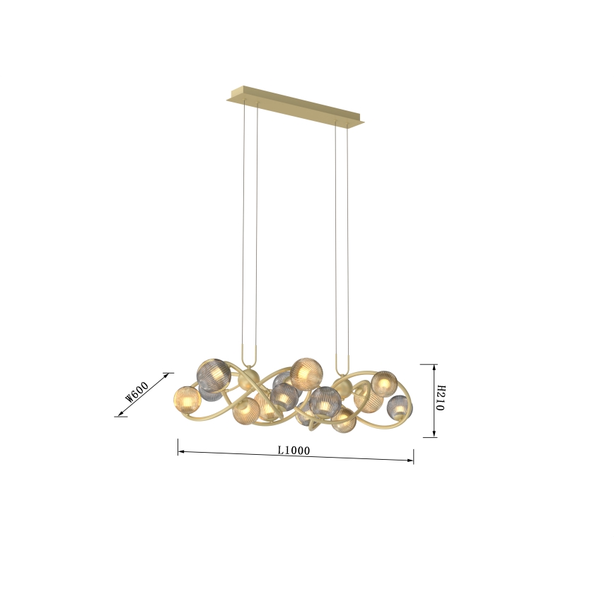 Wofi 7015-1404 - Πολύφωτο LED με συρματόσχοινο METZ 14xG9/3,5W/230V χρυσαφί/γκρι