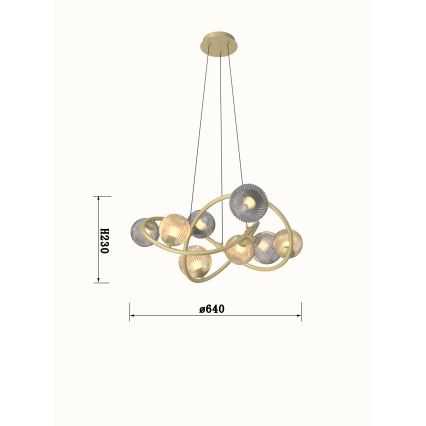 Wofi 7015-804 - Πολύφωτο LED με συρματόσχοινο METZ 8xG9/3,5W/230V χρυσαφί/γκρι