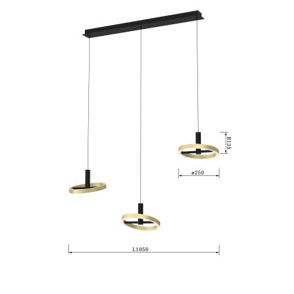 Wofi 7016-304 - Led Dimmable κρεμαστό φωτιστικό οροφής BREST LED/26W/230V μαύρο/χρυσαφί