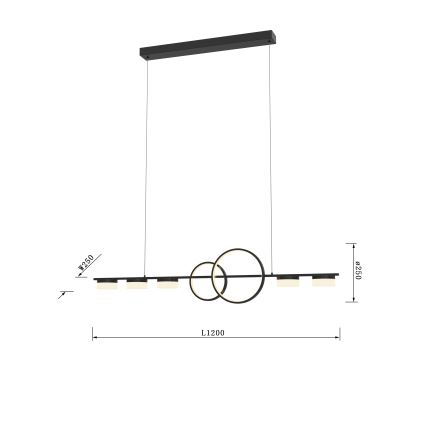 Wofi 7030-702 - Led Dimmable κρεμαστό φωτιστικό οροφής MESSINA LED/57W/230V μαύρο