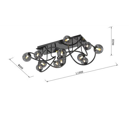 Wofi 9014-1205 - LED Πλαφονιέρα οροφής NANCY 12xG9/3,5W/230V μαύρο χρώμιο