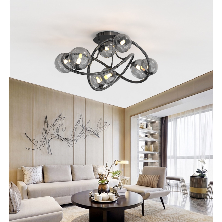 Wofi 9014-805 - LED Πλαφονιέρα οροφής NANCY 8xG9/3,5W/230V μαύρο/γυαλιστερό χρώμιο