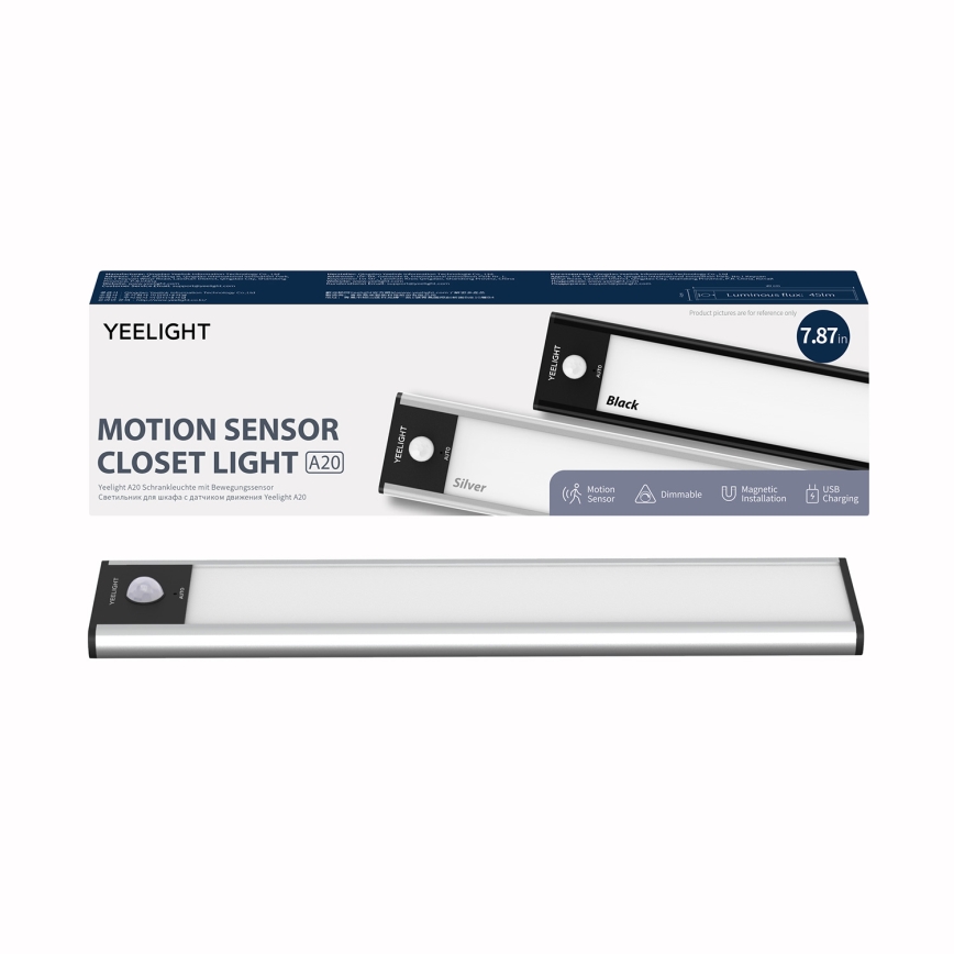 Yeelight - Φωτιστικό επίπλων LED με ρυθμιζόμενη ένταση, επαναφορτιζόμενο με αισθητήρα LED/1,8W/1100 mAh 4000K 20 εκ. ασημί