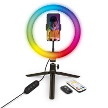 Yenkee - Φωτιστικό LED RGB Dimmable με τρίποδο και βάση για vlogging LED/5V + τηλεχειριστήριο