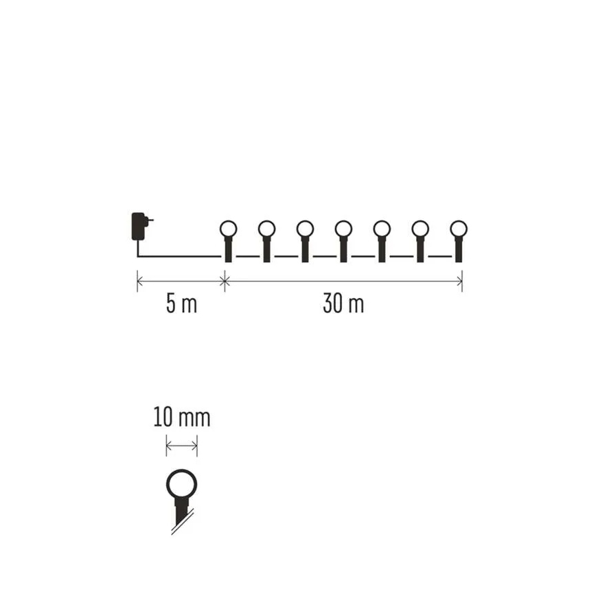 Γιρλάντα LED 300 LED, 8 λειτουργίες, μήκος 35 m, IP44, θερμό λευκό