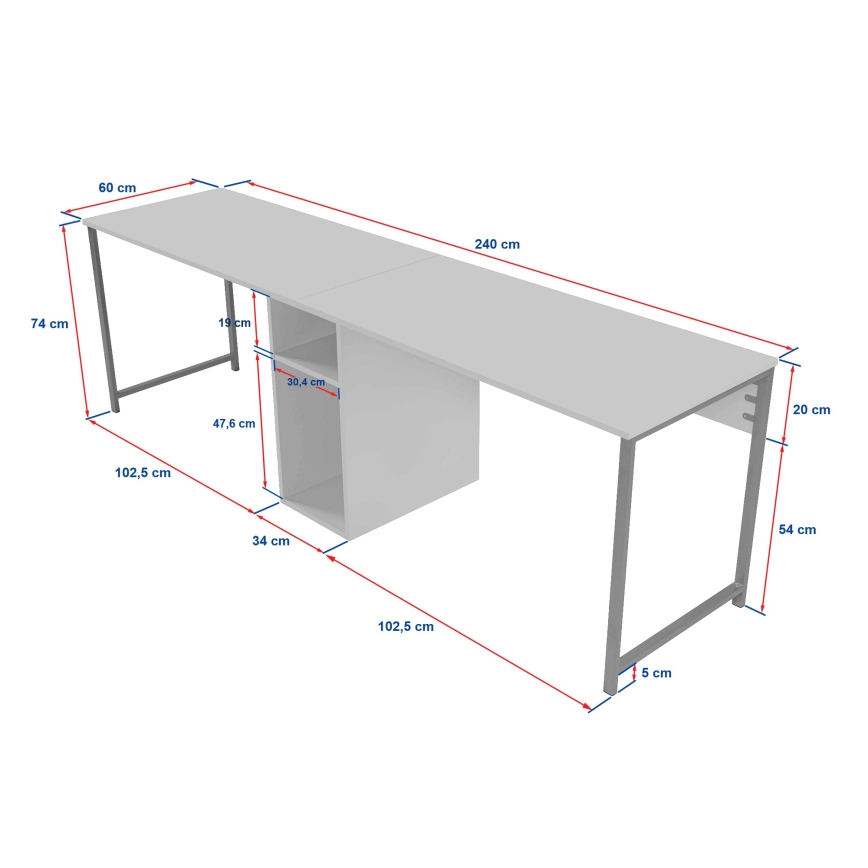 Γραφείο CLARO 240x60 cm ανθρακί/μαύρο