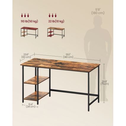 Γραφείο SOLEA 140x60 cm καφέ/μαύρο