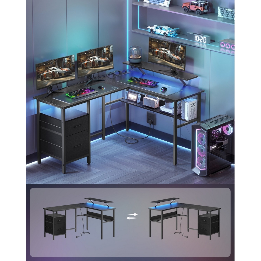 Γραφείο γραφής με ενσωματωμένο φωτισμό SOLEA-X καφέ/μαύρο