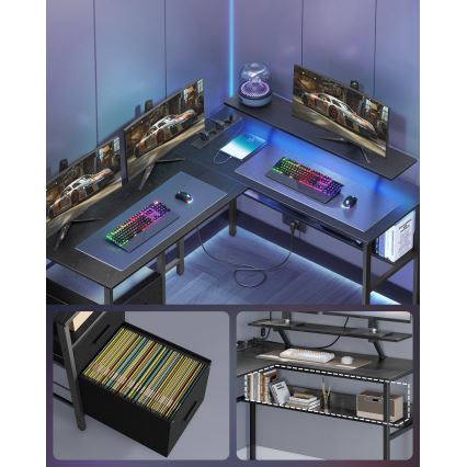 Γραφείο γραφής με ενσωματωμένο φωτισμό SOLEA-X καφέ/μαύρο