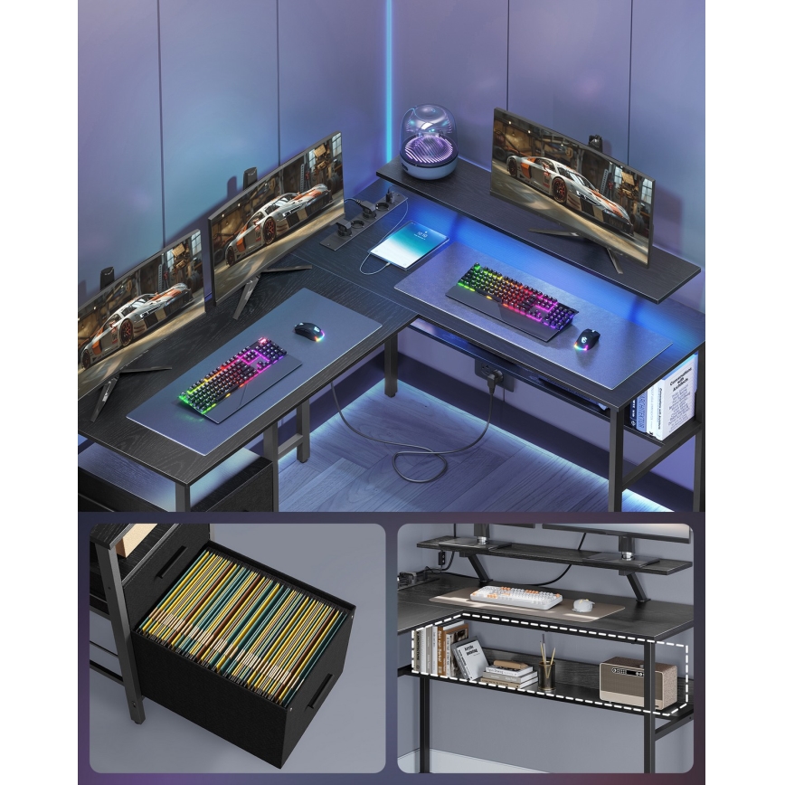 Γραφείο γραφής με ενσωματωμένο φωτισμό SOLEA-X καφέ/μαύρο