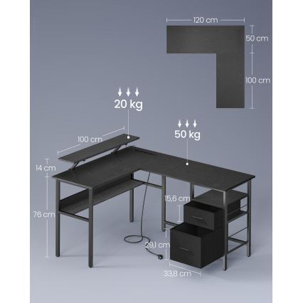 Γραφείο γραφής με ενσωματωμένο φωτισμό SOLEA-X καφέ/μαύρο