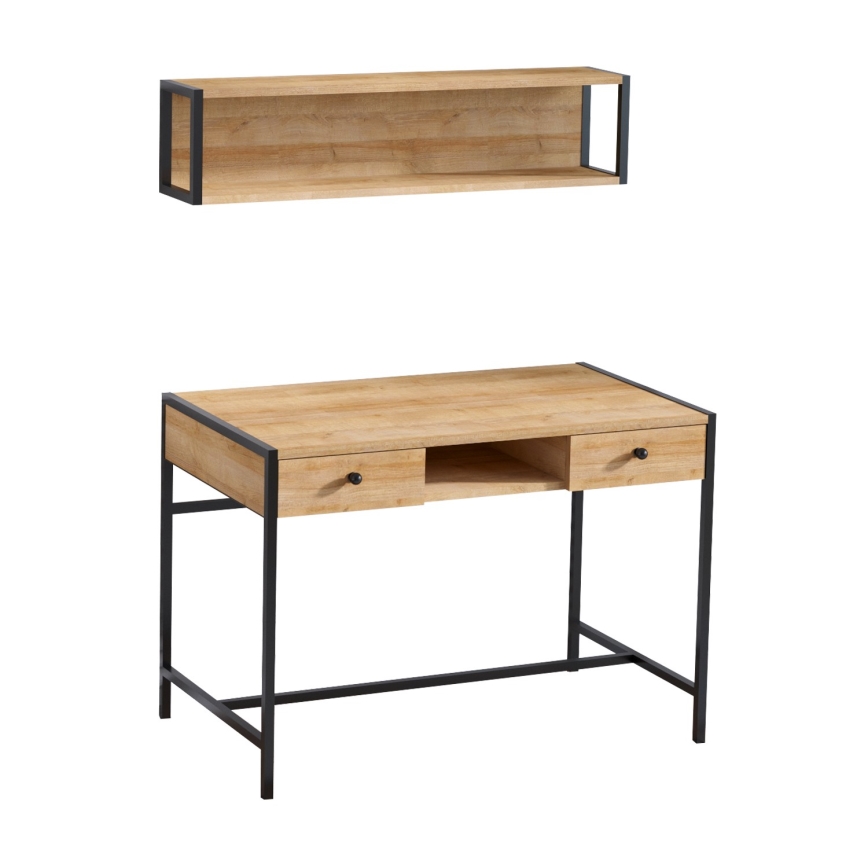 Γραφείο εργασίας PENA 72x100 cm + ράφι τοίχου 24x100 cm καφέ/μαύρο