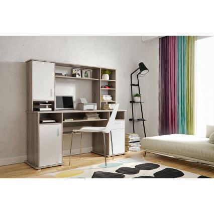 Γραφείο με ράφι ELIAN, Sonoma δρυς, γκρι/λευκό