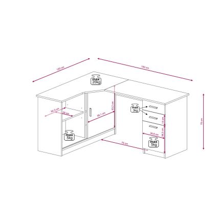 Γραφείο με ράφι και συρτάρια ROBERTO, αριστερή διαρρύθμιση, δρυς artisan/λευκό