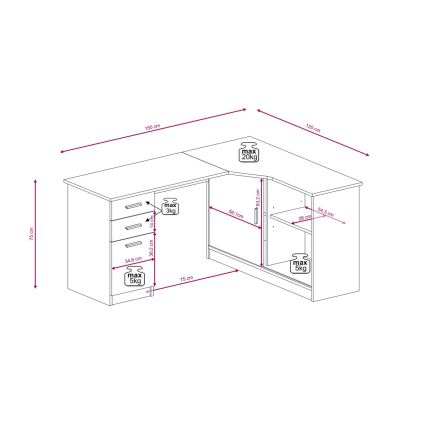 Γραφείο με ράφι και συρτάρια ROBERTO δεξιό δρυς artisan/λευκό