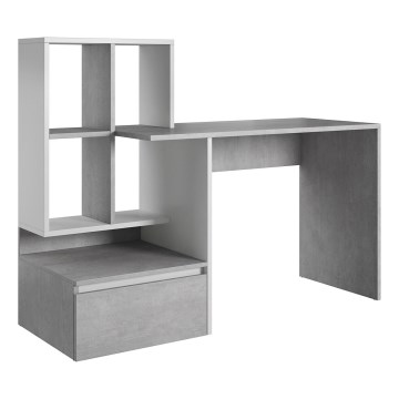 Γραφείο με ράφι MARLO γκρι μπετόν/λευκό