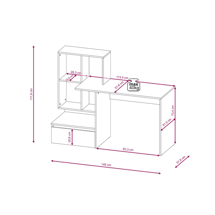 Γραφείο με ραφιέρα MARLO δρυς artisan/λευκό