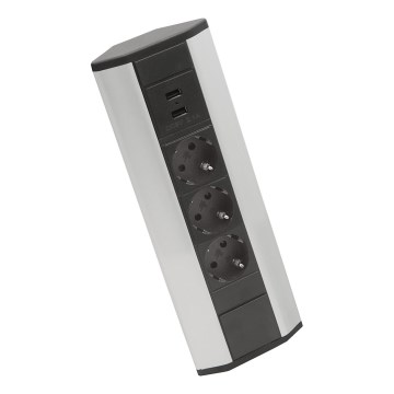 Γωνιακή κολόνα πριζών 3x230V + 2xUSB-A μαύρο/ασημί