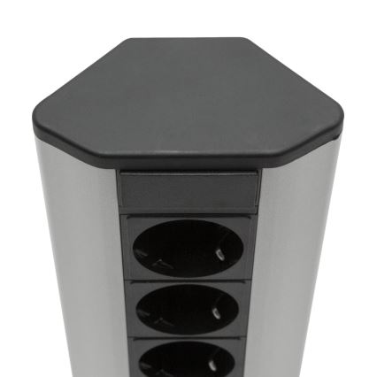 Γωνιακή κολόνα πριζών 3x230V + 2xUSB-A μαύρο/ασημί