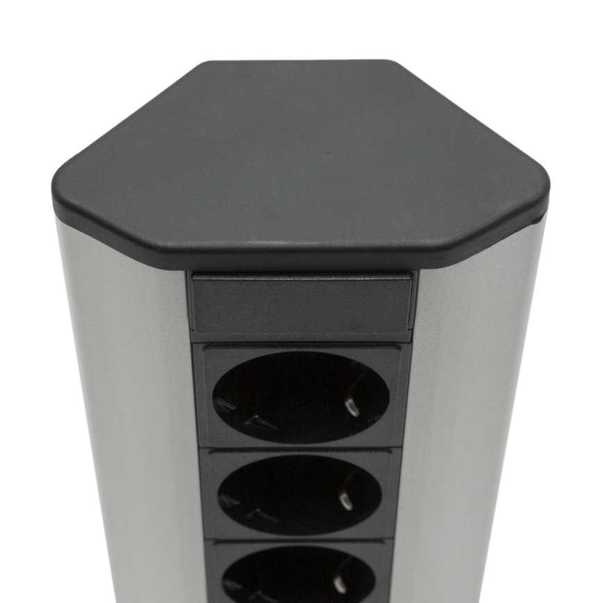 Γωνιακή κολόνα πριζών 3x230V + 2xUSB-A μαύρο/ασημί