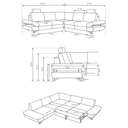Γωνιακός αναδιπλούμενος επενδυμένος καναπές-κρεβάτι σε σχήμα L με αποθηκευτικό χώρο AVESTA, γκρι