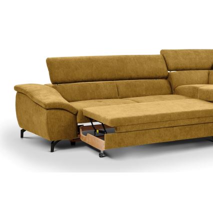 Γωνιακός καναπές-κρεβάτι σε σχήμα L BRESCIA με αποθηκευτικό χώρο, δεξιά, κίτρινος