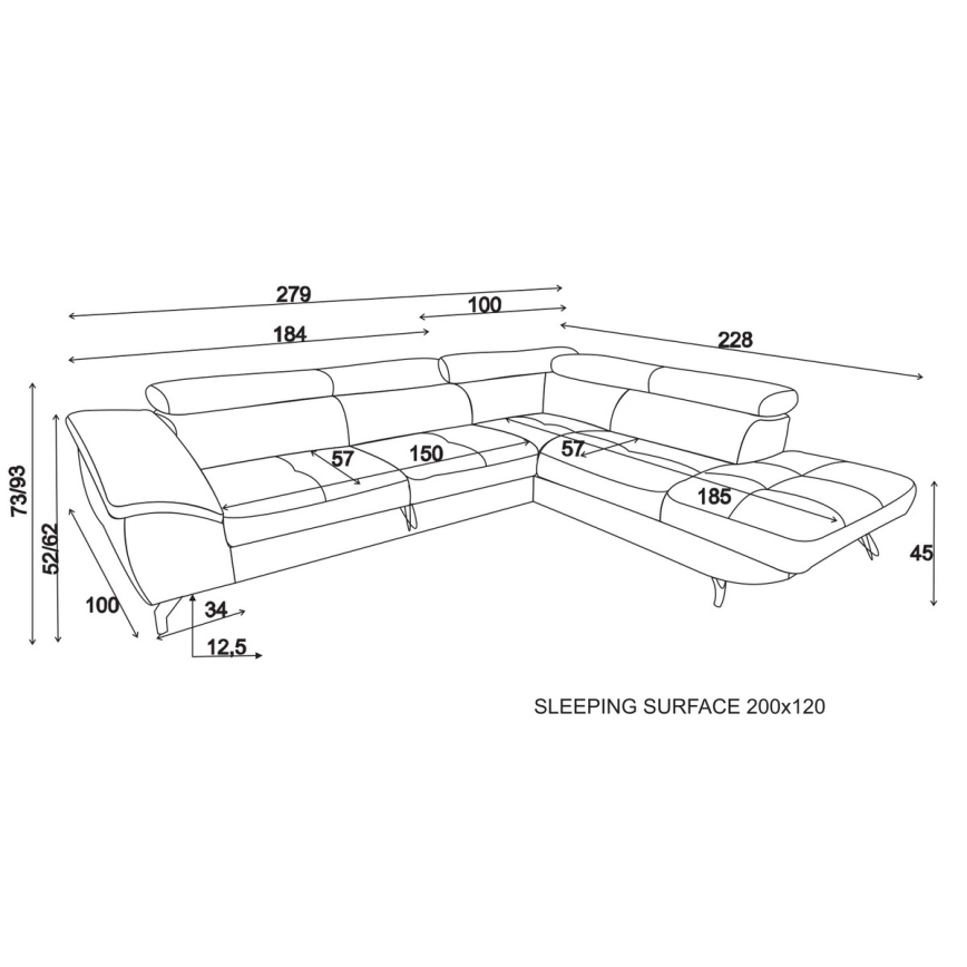 Γωνιακός καναπές-κρεβάτι σε σχήμα L BRESCIA με αποθηκευτικό χώρο, δεξιά, κίτρινος