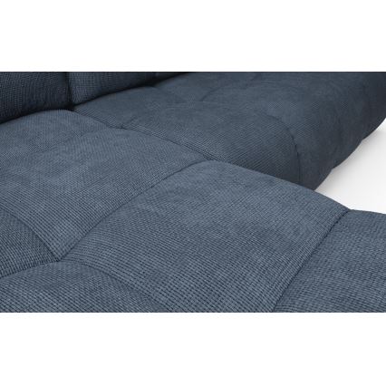 Μετατρέψιμος γωνιακός ταπετσαρισμένος καναπές-κρεβάτι ALMADA σε σχήμα L, αριστερή διάταξη, με αποθηκευτικό χώρο — μπλε