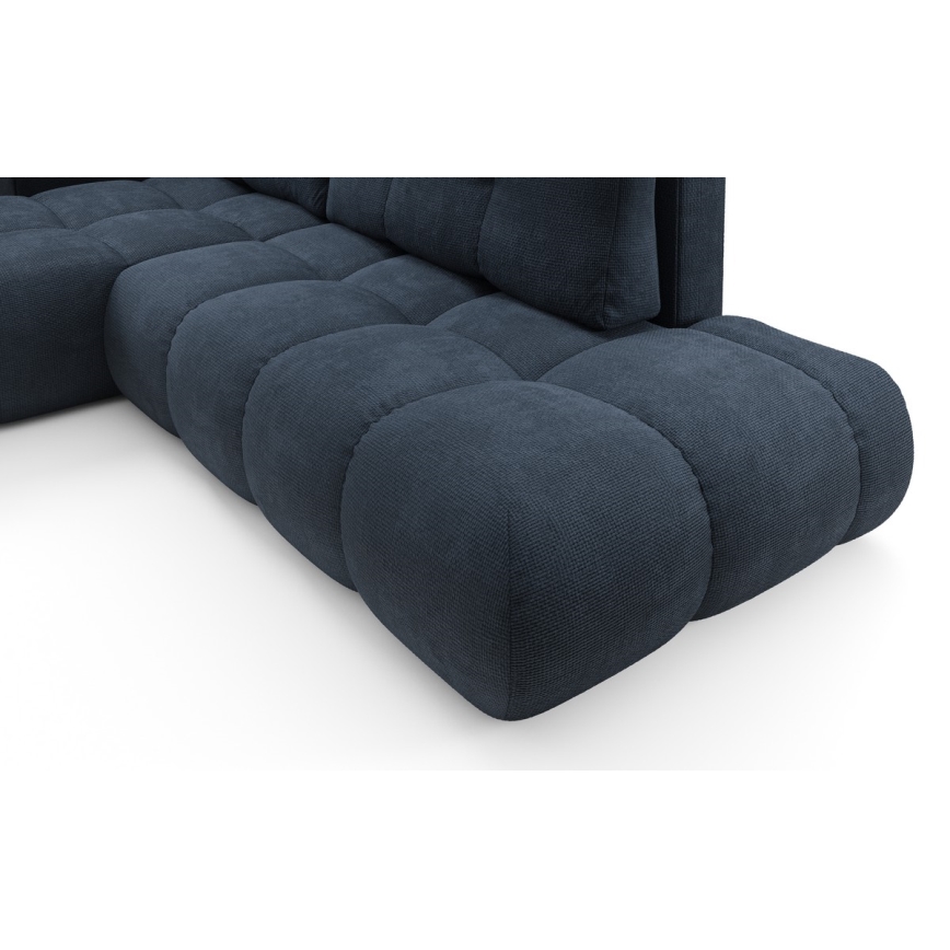 Μετατρέψιμος γωνιακός ταπετσαρισμένος καναπές-κρεβάτι ALMADA σε σχήμα L, αριστερή διάταξη, με αποθηκευτικό χώρο — μπλε