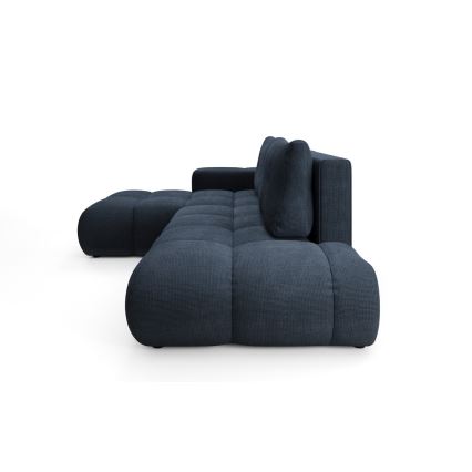 Μετατρέψιμος γωνιακός ταπετσαρισμένος καναπές-κρεβάτι ALMADA σε σχήμα L, αριστερή διάταξη, με αποθηκευτικό χώρο — μπλε