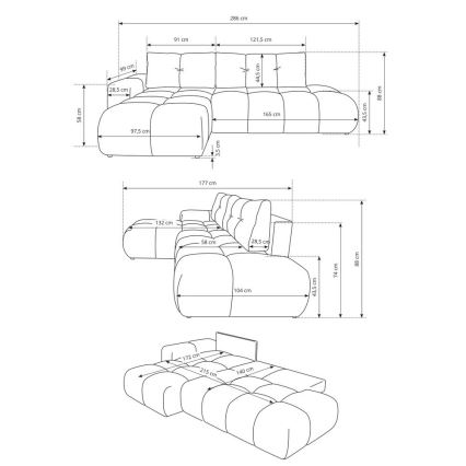 Γωνιακός καναπές-κρεβάτι ALMADA σε διάταξη L, δεξιά, επενδυμένος, με αποθηκευτικό χώρο, μπεζ