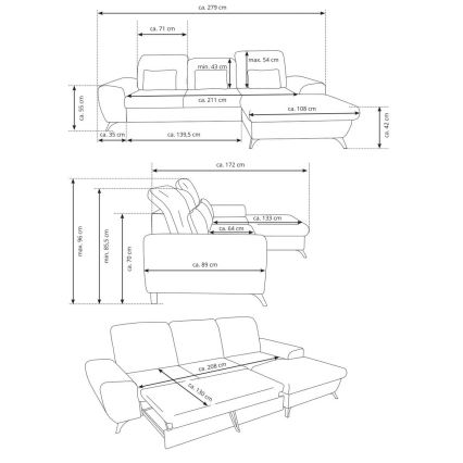 Μετατρέψιμος γωνιακός επενδεδυμένος καναπές ALTA σε σχήμα Γ με αποθηκευτικό χώρο — αριστερή διάταξη, κίτρινος