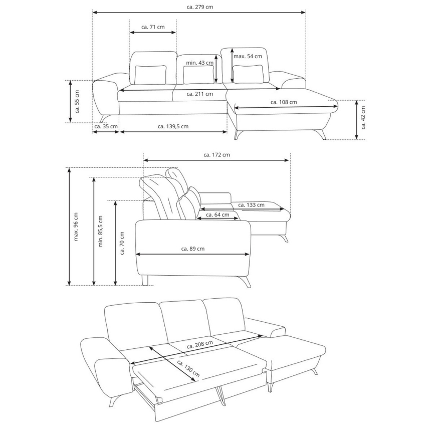 Μετατρέψιμος γωνιακός επενδεδυμένος καναπές ALTA σε σχήμα Γ με αποθηκευτικό χώρο — αριστερή διάταξη, κίτρινος