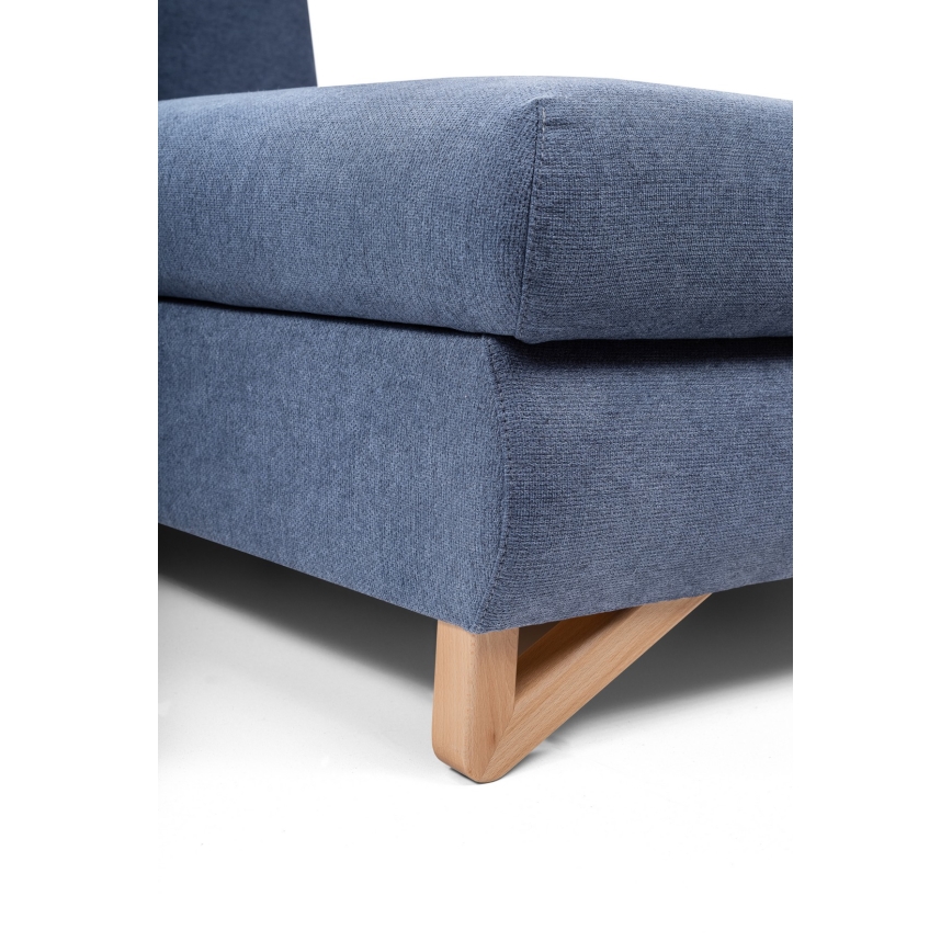 Ανοιγόμενος γωνιακός ταπετσαρισμένος καναπές-κρεβάτι AVESTA σε σχήμα L με αποθηκευτικό χώρο, δεξιά, μπλε