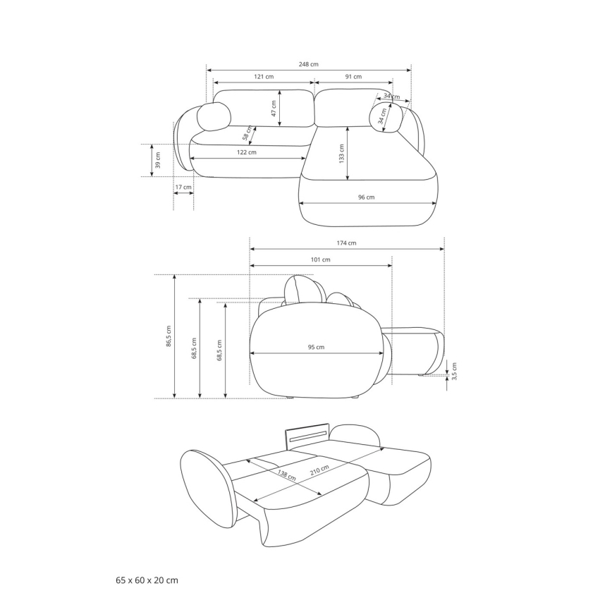 Γωνιακός καναπές-κρεβάτι OLBIA σε σχήμα L, αριστερός, μπεζ με αποθηκευτικό χώρο