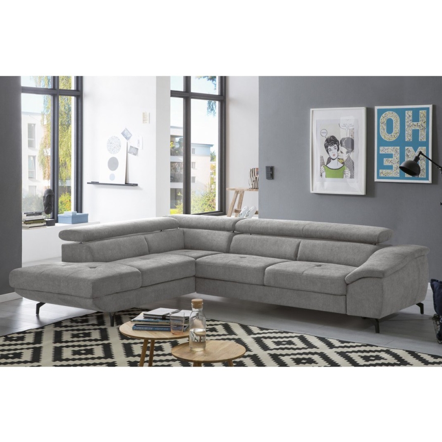 Γωνιακός καναπές-κρεβάτι σε σχήμα L BRESCIA αριστερή πλευρά με αποθηκευτικό χώρο, γκρι