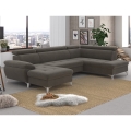 Γωνιακός καναπές-κρεβάτι σε σχήμα U CATANIA με αποθηκευτικό χώρο, δεξιά, καφέ