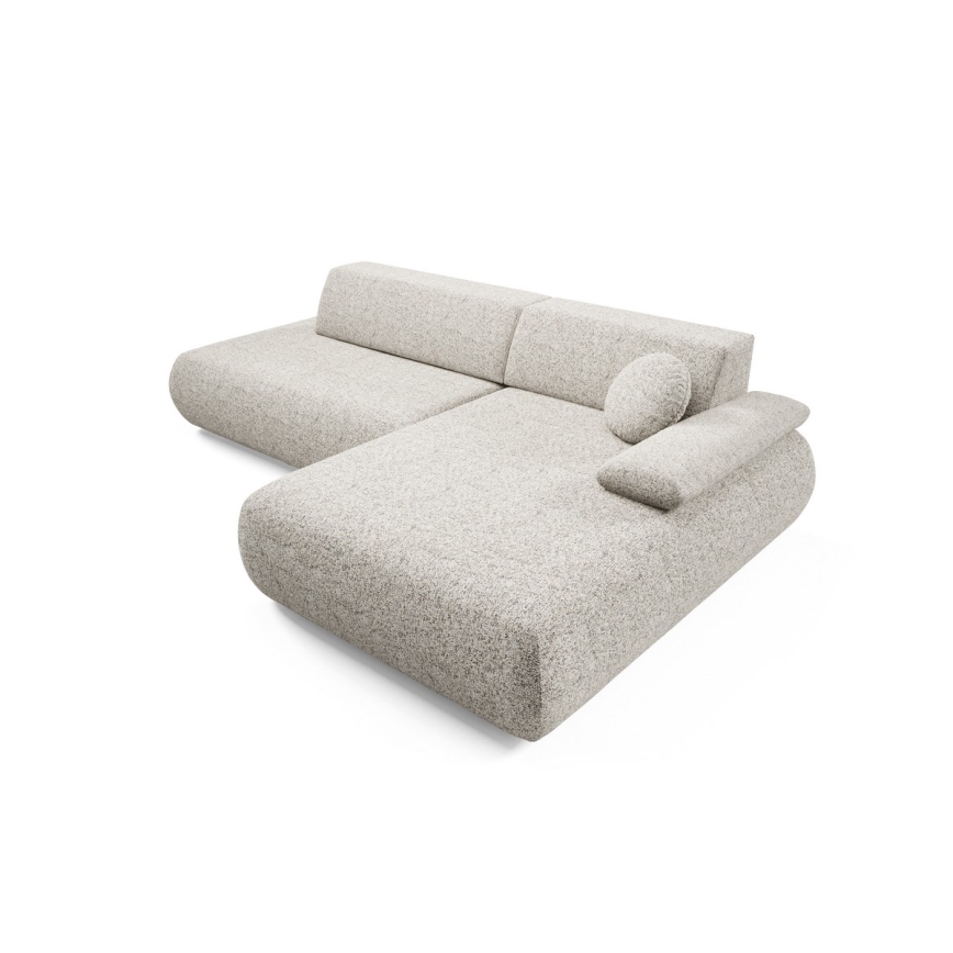 Γωνιακός καναπές-κρεβάτι PRATO σε σχήμα L, δεξιός, μπεζ, με αποθηκευτικό χώρο