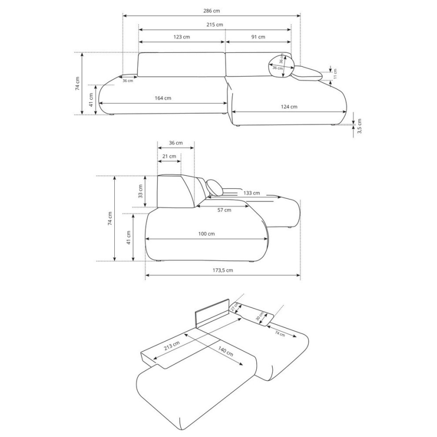 Γωνιακός καναπές-κρεβάτι PRATO σε σχήμα L, δεξιός, μπεζ, με αποθηκευτικό χώρο
