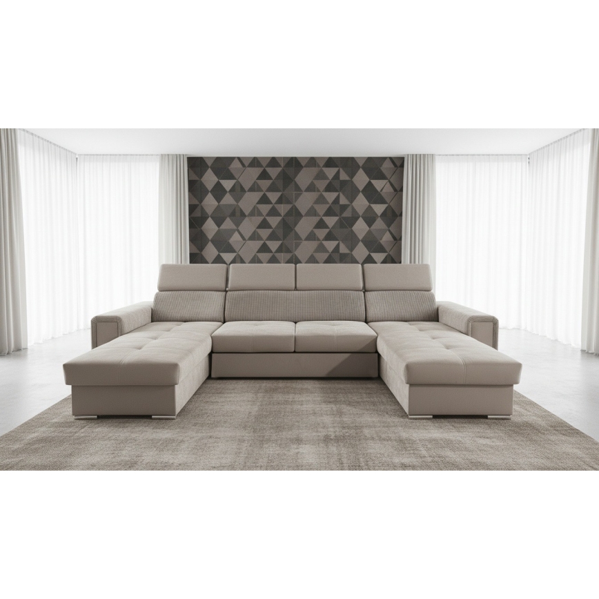 Εκτάσιμη γωνιακή σύνθεση σε σχήμα U με αντιστρεπτή γωνία και αποθηκευτικό χώρο SALVADA, μπεζ