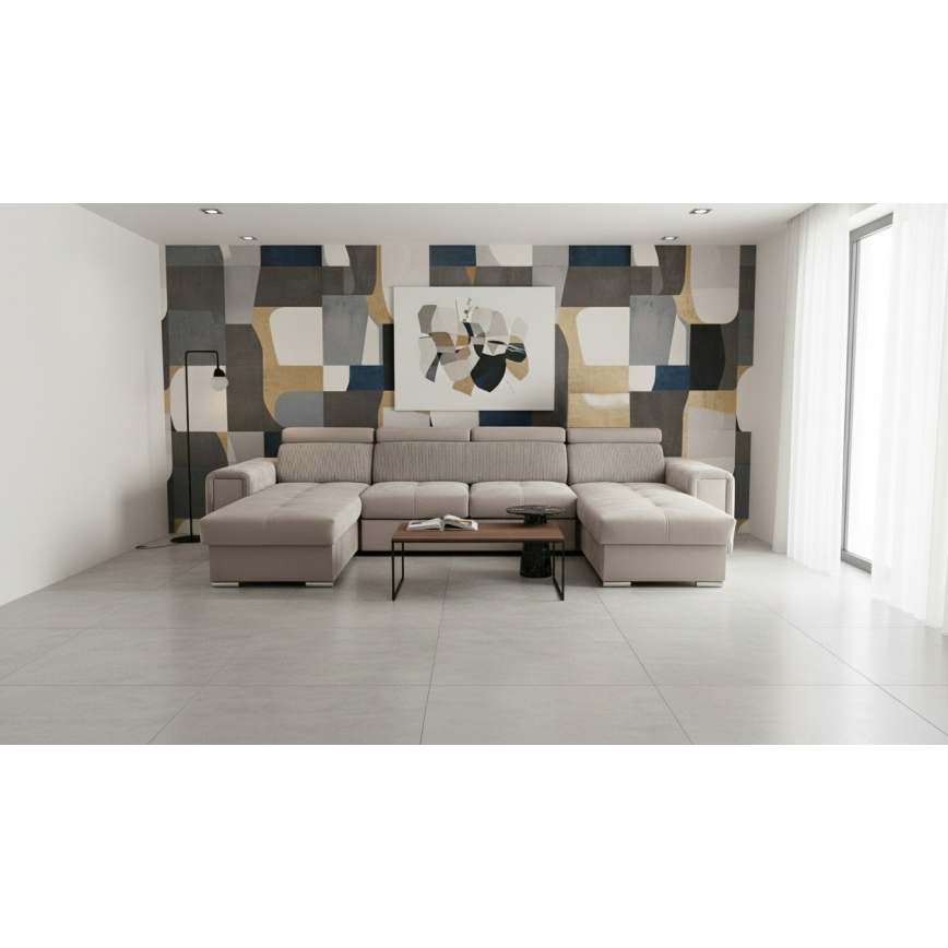 Εκτάσιμη γωνιακή σύνθεση σε σχήμα U με αντιστρεπτή γωνία και αποθηκευτικό χώρο SALVADA, μπεζ