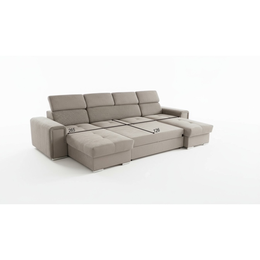 Εκτάσιμη γωνιακή σύνθεση σε σχήμα U με αντιστρεπτή γωνία και αποθηκευτικό χώρο SALVADA, μπεζ