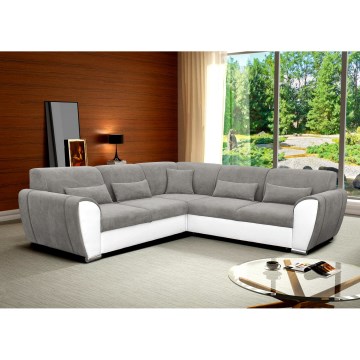 Γωνιακός καναπές-κρεβάτι VISEU σε σχήμα L με αποθηκευτικό χώρο, δεξιάς γωνίας, γκρι/λευκό