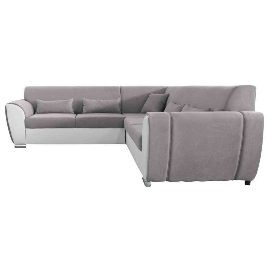 Γωνιακός καναπές-κρεβάτι VISEU σε σχήμα L με αποθηκευτικό χώρο, δεξιάς γωνίας, γκρι/λευκό